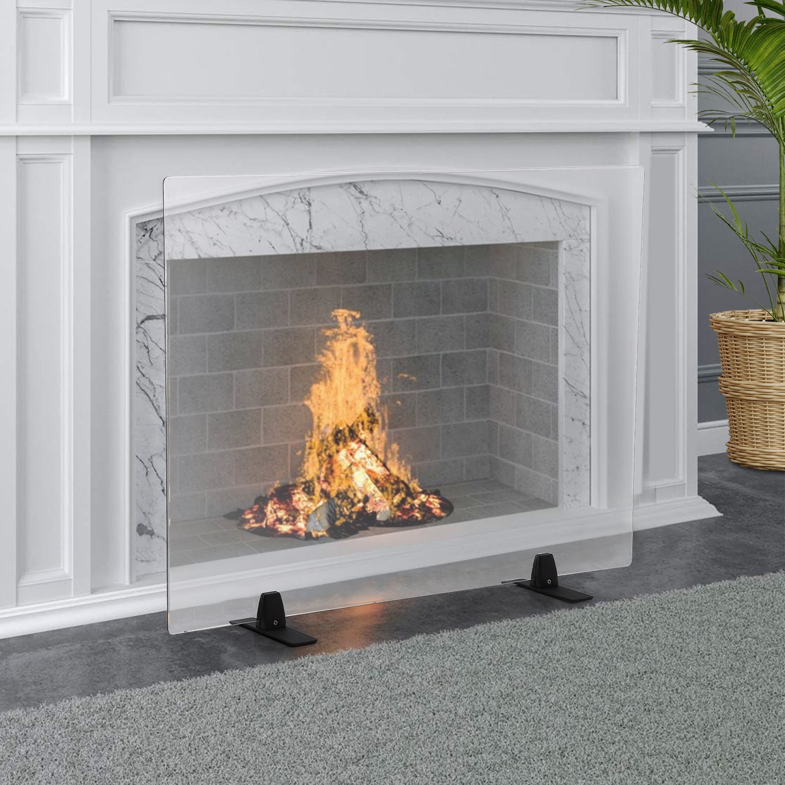 Studyset Fireplace Screen Tempered Glass, Fireplace Screen with Clear