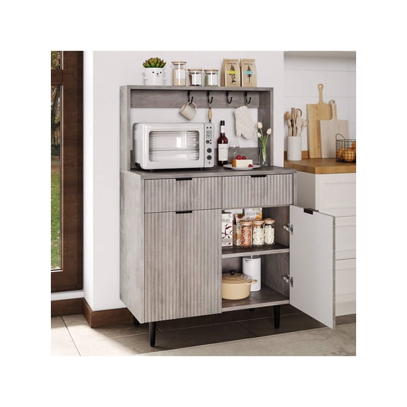 Studyset Fluted Sideboard Buffet Cabinet With Storage,Modern Coffee Bar Cabinet With 2 Drawers,Wood Buffet Console Table Accent Cabinet Kitchen Storage Cabinet Coffee Bar Station Table Wood Cupboard