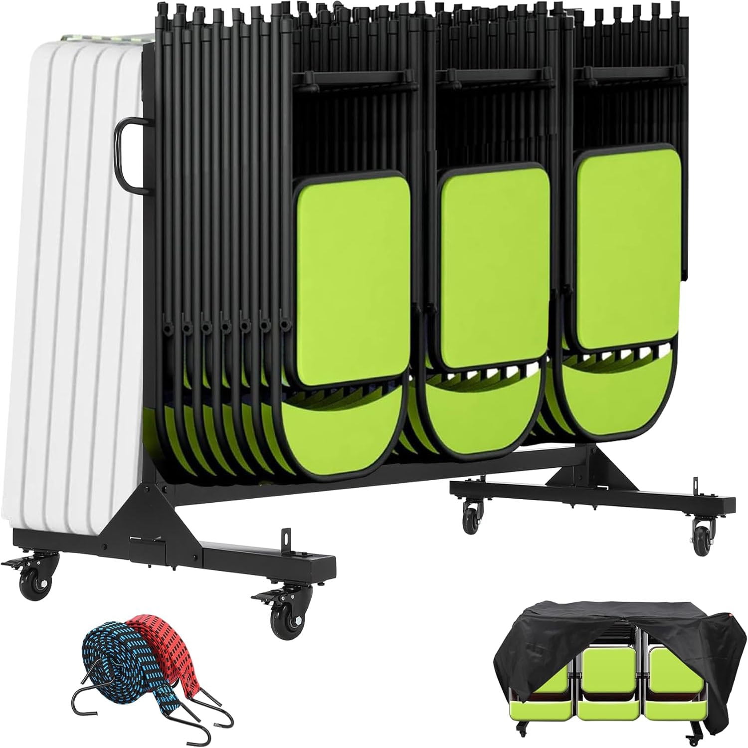 Studyset Folding Chair Rack, Folding Table and Chair Cart with Cover ...