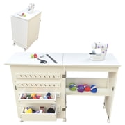 Studyset Folding Sewing Table, Multipurpose Sewing Machine Table with Compact Design, Portable Craft Station & Side Desk with Lockable Wheels