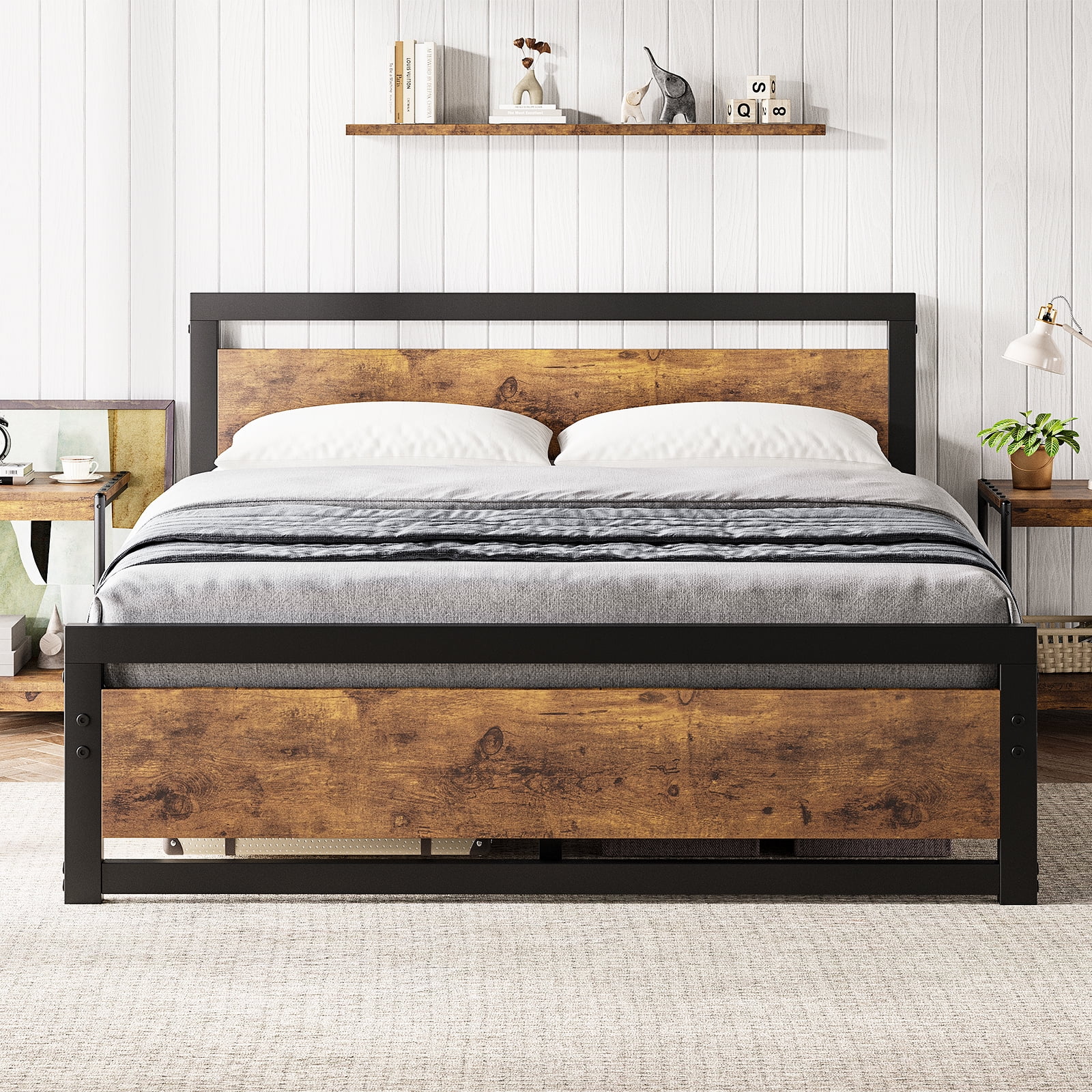 Studyset Full Size Bed Frame,Industrial Full Bed Platform with ...
