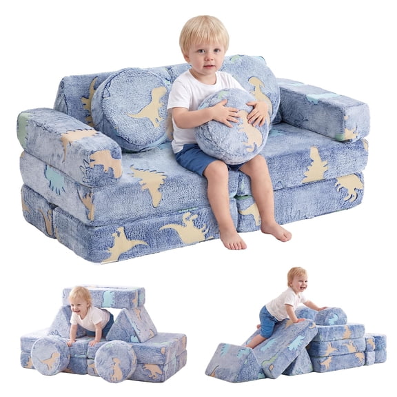 Studyset Glow-in-the-Dark Modular Kids Sofa, Soft Flannel Foam Furniture for Toddlers, Convertible Play Couch for Playroom or Bedroom