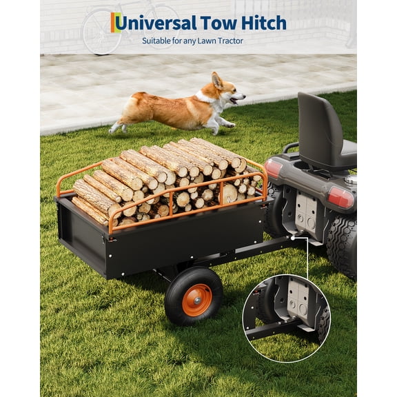 Studyset Heavy 750 Lbs Steel Garden Cart, Garden Wagon Cart Pullable on Wheels, Duty 15 Cubic Feet Steel Tow Behind Dump Cart 750Lbs Capacity Garden Trailer, Pull Behind Utility Dump Trailer