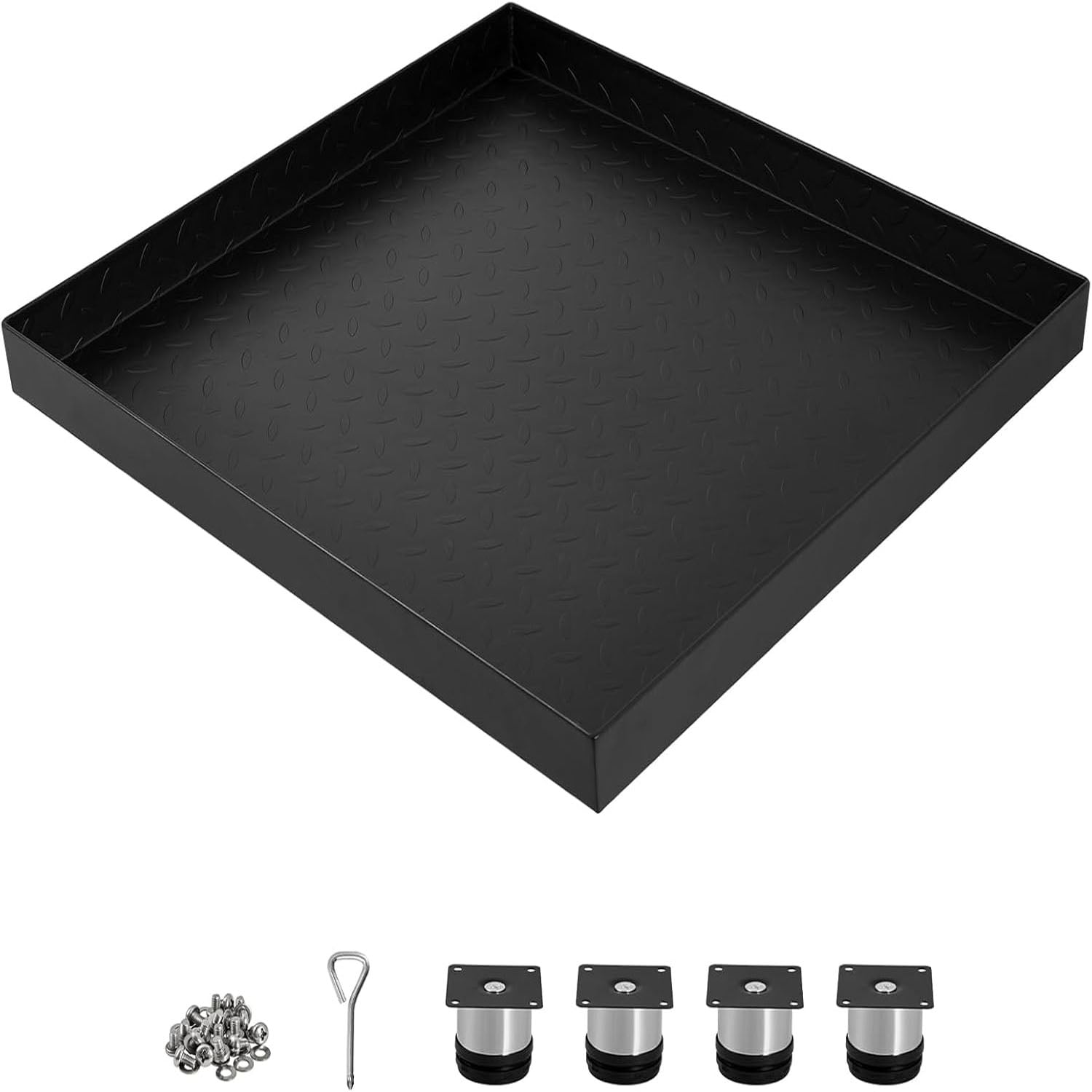 Studyset Heavy-Duty Carbon Steel Washing Machine Pan - 24x24x2in Rust-Free Water Damage Protection with 4 Anti-Vibration Feet, Easy Install No-Hole Design