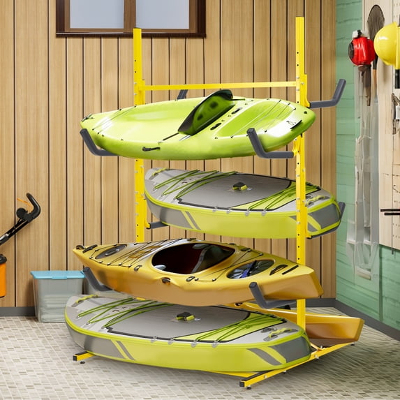 Studyset Heavy-Duty Freestanding Kayak Storage Rack, Holds 6 Kayaks, Canoes & Paddleboards, Adjustable Height & Padded Support Arms for Garage, Yard, Shed