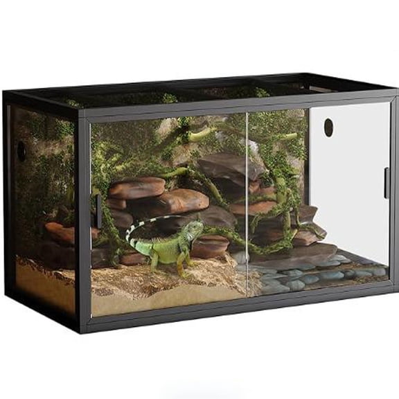 Studyset Heavy Duty Screen Ventilation Top, 120 Gallon Reptile Terrarium Bearded Dragon Tank Snake Enclosure with Sliding Glass Doors, for Bearded Dragons, Ball Python, Geckos, Lizards  4x2x2Ft