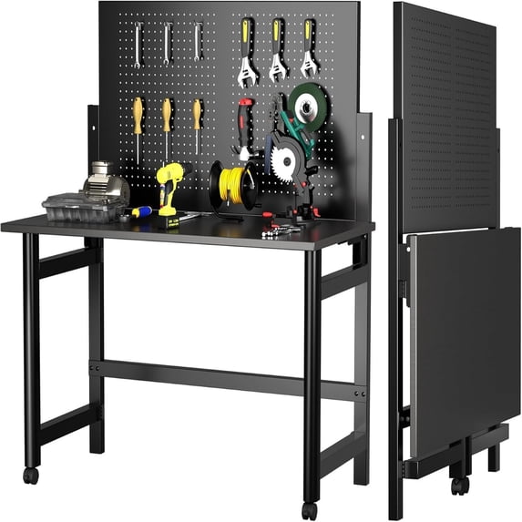 76 Inch Workbench Studyset Heavy-Duty Wall-Mounted Workbench,Workbench with Pegboard,Work ...