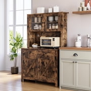 Studyset Kitchen Pantry Cabinet with Microwave Stand,Freestanding Hutch Cabinet with Buffet Cupboard,Tall Storage Cabinets with Adjustable Shelves,Buffet Cabinet with Hutch for Kitchen,Dining Room