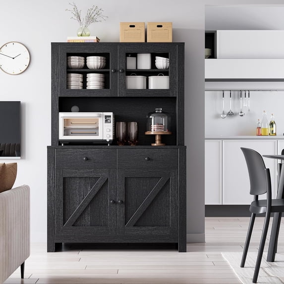 Studyset Kitchen Pantry Cabinet with Microwave Stand,Freestanding Hutch Cabinet with Buffet Cupboard,Tall Storage Cabinets with Adjustable Shelves,Buffet Cabinet with Hutch for Kitchen,Dining Room