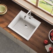 Studyset Kitchen Sink 33 Inch, Ceramic Single Bowl Sink, Drop-in Mount, Glossy White Finisharm House Style Single Bowl, White Fireclay Basin for Kitchen Laundry Room