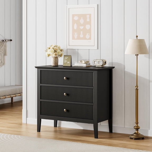 Studyset Large 3 Drawer Dresser,Fluted Wood Drawers for Bedroom,Modern Painted 30 Inch Wide Nightstand,Wood Dressers and Chests of Drawers,Storage Dresser for Bedroom,Living Room,Hallway,Entryway