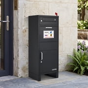 Studyset Locking Package Delivery Box for Outside, Galvanized Steel Parcel Drop Box Mailbox - Waterproof, Anti-Theft, Rust-Resistant Heavy-Duty Outdoor Parcel Storage, 17.7 x 14.5 x 44 in - Black