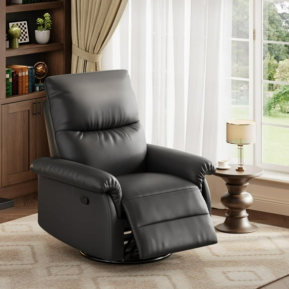 Studyset Manual Recliner Chair for Adults,PU Leather Swivel Rocker Recliner with Padded Armrests,Minimalist Style Single Sofa,Modern Upholstered Reclining Chair for Living Room or Nursery