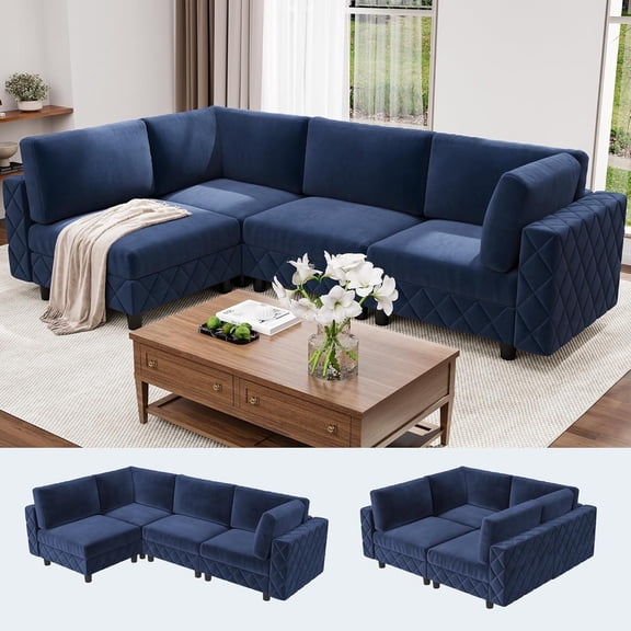 Studyset Modular Sectional Sofa, Oversized Cloud Couch, Combinable Layout 4 Seat l-Shaped Couch with Wood Frame, Diamond Pattern  Sofas Comfy Couches, Large Upholstered Sofa for Living Room