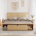 thumbnail image 1 of Studyset Natural Rattan Full Size Bed Frame with Sliding Barn Door Storage Cabinets,LED Light Headboard,Boho Farmhouse Wood Platform Bed with Solid Wood Legs Support,Noiseless,No Box Spring Needed, 1 of 8