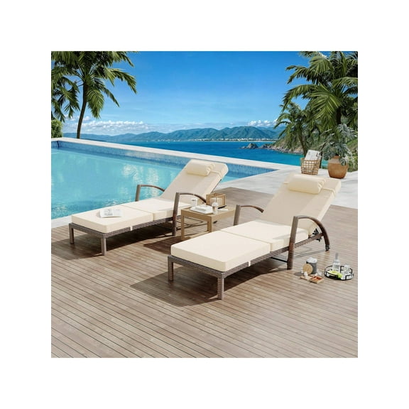 Studyset Outdoor Chaise Lounge Chair Set Of 2,5-Position Adjustable Backrest Patio Pool Lounger With Arm,Cushion And Pillow,Rattan Patio Folding Chaise Lounge,All Weather Rattan Recliner For Beach