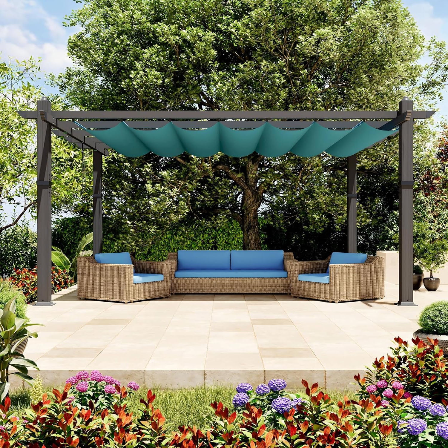 Studyset Outdoor Pergola, Heavy-Duty Aluminum Patio Pergolas and Gazebos  Clearance with Retractable Canopy Sun Shade, UV-Resistant Metal Pergola for  ..., image size:1500x1500