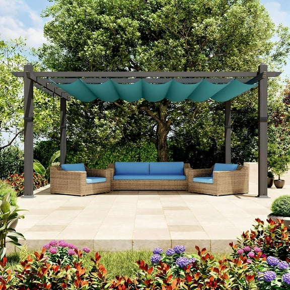Studyset Outdoor Pergola, Heavy-Duty Aluminum Patio Pergolas and Gazebos Clearance with Retractable Canopy Sun Shade, UV-Resistant Metal Pergola for Existing Deck, Backyard Garden Porch
