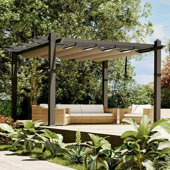 Studyset Outdoor Pergola, Heavy-Duty Aluminum Patio Pergolas and Gazebos Clearance with Retractable Canopy Sun Shade, UV-Resistant Metal Pergola for Existing Deck, Backyard Garden Porch