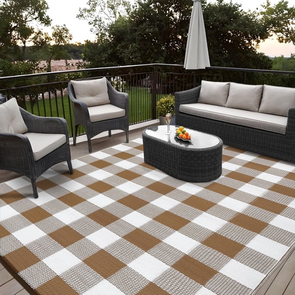 Studyset Outdoor Rug 8x10 Waterproof Outdoor Rug Indoor Outdoor Plastic Straw Rug Large Outdoor Patio Rug Reversible Rug Modern Checkered Mat for Picnic Porch RV Deck Camping Backyard