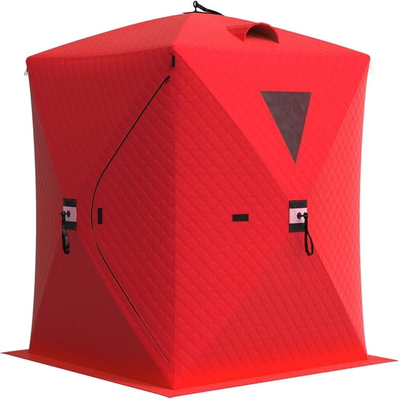 Studyset Pop-Up Ice Fishing Shelter for 3-4 Persons, Windproof & Heat-Trapping Design Warm Pop-Up Winter Tent with Insulated Oxford Fabric, Portable Hub Includes 6 Anchors, Ropes & Carry Bag