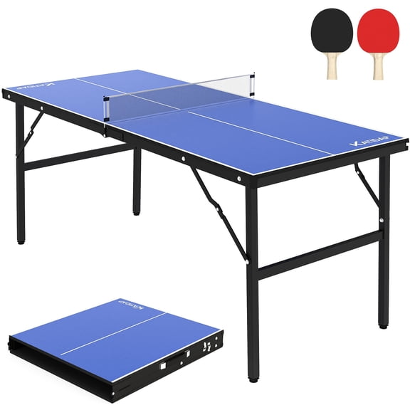 Studyset Portable Table Tennis Table Indoor Foldable, Mid-Size Table Tennis Game Set Ping Pong Table for Indoor Foldable Table Tennis Table with Net, Blue, No Assembly Required, 60 x 26 x 27.5inch