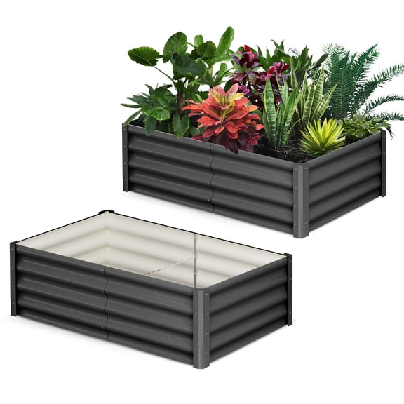 Studyset Raised Garden Bed Set of 2,6x3x1FT Galvanized Raised Garden Bed,Outdoor Large Planter Raised Beds Open Base with Safety Edge and Glove,Outdoor Gardening Planter Box for Vegetables Flowers