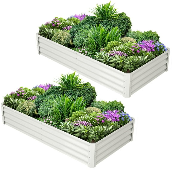 Studyset Raised Garden Bed Set of 2,6x3x1FT Galvanized Raised Garden Bed,Outdoor Large Planter Raised Beds Open Base with Safety Edge and Glove,Outdoor Gardening Planter Box for Vegetables Flowers