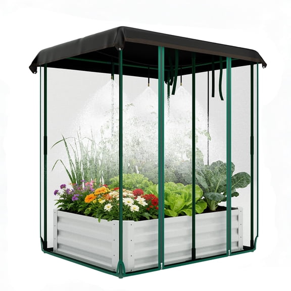Studyset Rectangular Raised Garden Bed - Garden Box, Outdoor Metal Gardening Planter Box and Planter Box with Insect Screen and Irrigation System for Vegetable Elevated Flower Herbs