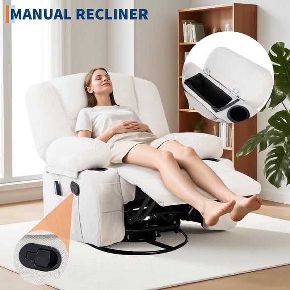 Studyset Rocking Recliner Chairs,Massage Recliner Chair with Vibration Massage and Heat,360° Swivel Rocking Recliner Chair with Side Pockets Cup Holders,for Living Room,Bedroom,Home Theater