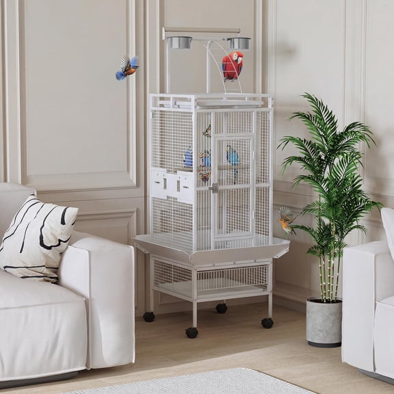 Studyset Rolling African Grey Parrot Cage. Large Bird Cage with Rolling Stand. Play Top & Stainless Steel Bowls. Lovebird Cage for Mini Macaw Cockatoo Cockatiels Small Quaker Sun Conure