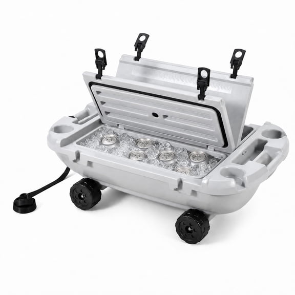 Studyset Rolling Floating Cooler 40QT with Wheels – Heavy Duty Outdoor Ice Chest for Camping, Beach, Kayak, Pool, Lake, Boating – Dry Storage – 40L Cold Gray, GRAY C6 with Wheels