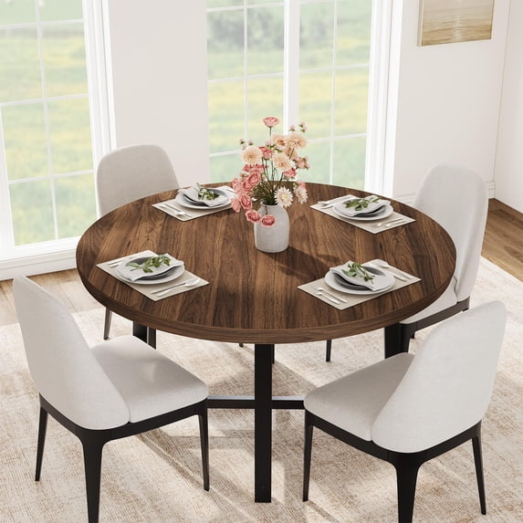 Studyset Round Dining Table for 4-6,47 inch Wood Dining Room Table with Sturdy Metal Frame & Rustic Brown Finish,Industrial Dinner Table,Large Round Table Circle Kitchen Table for Dining Room,Kitchen