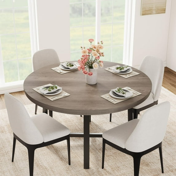 Studyset Round Dining Table for 4-6,47 inch Wood Dining Room Table with Sturdy Metal Frame & Rustic Brown Finish,Industrial Dinner Table,Large Round Table Circle Kitchen Table for Dining Room,Kitchen