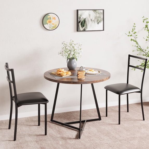 Studyset Round Dining Table Set for 2, Modern Kitchen Table Chairs Set of 2,Small Dining Room Table Set with 2 Upholstered Chairs,
