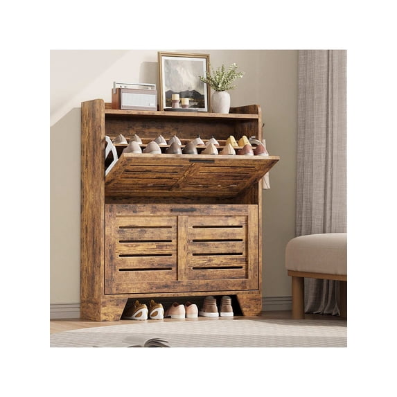 Studyset Shoe Storage Cabinet With 2 Flip Drawers,Freestanding Organizer For Entryway,Narrow Shoe Cabinet Rack Cabinet,Hidden Slim Shoe Organizer Cabinet With Hooks