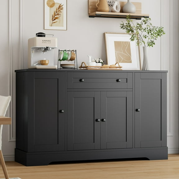 Studyset Sideboard Buffet Cabinet with Storage, Modern Wooden Credenza Storage Cabinet with Drawer and 4 Doors, Freestanding Coffee Bar for Living Room, Kitchen, Dining Room