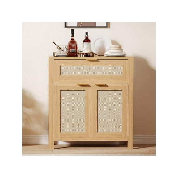 Studyset Sideboard Buffet Storage Cabinet,Rattan Credenza Buffet Table,Boho Sideboard Cabinet With Drawer And Adjustable Shelves,Farmhouse Buffet Table Console Coffee Bar Cabinets