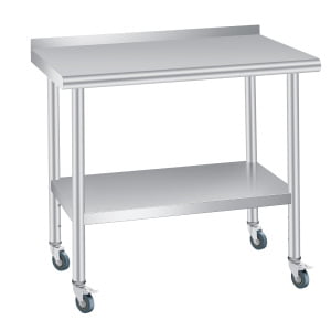 Studyset Stainless Steel Table for Prep & Work 30 x 24 Inch with Backsplash and 4 Caster Wheels, Commercial Heavy Duty Table with Adjustable Under Shelf for Commercial Kitchen Restaurant Busines