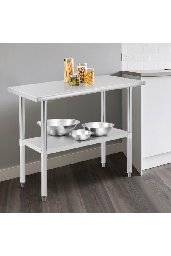 Stainless Steel Work Table,Prep Table With Adjustable Undershelves, Heavy-Duty Metal Prep Table for Commercial Kitchen & Restaurant, Garage, Outdoor