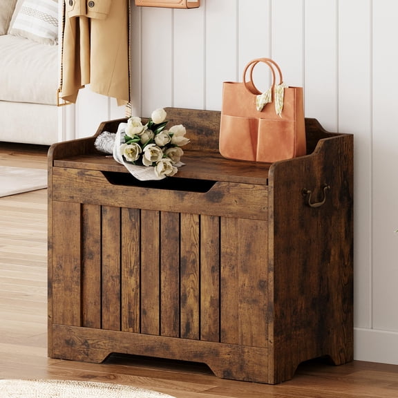 Studyset Storage Chest, Rattan Toy Chest, Rattan Storage Bench with Safety Hinge, Flip Top Blanket Chest Trunks, Supports 350 Lb, for Entryway, Living Room, Bedroom