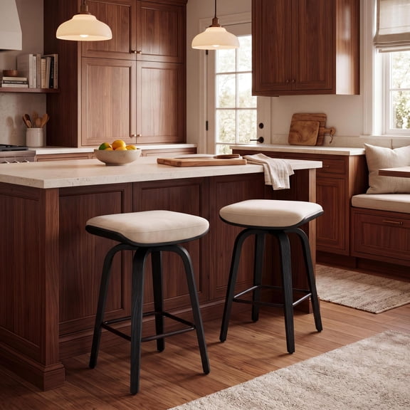 Studyset Swivel Bar Stools Set of 2,26 Inch Counter Height Backless Bar Stools with Upholstered Saddle Seat,360° Swivel Backless Counter Stools,Mid-Century Modern Bentwood Kitchen Island Stools