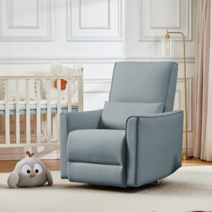 Studyset Swivel Rocking Recliner Chair, Manual Leather Recliner Glider with Lumbar Support & Padded Armrest Upholstered Faux Leather Glider Recliner with Lumbar Support, Manual Nursery Recliner