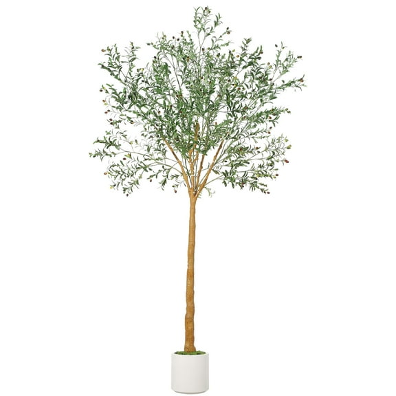 Studyset Tall Faux Olive Tree 9ft - Fake Olive Tree with Natural Wood Trunk -Artificial Silk Potted Plant Featuring Lifelike Fruits,Artificial Olive Trees for Indoor/Outdoor Decor,Housewarming Gift