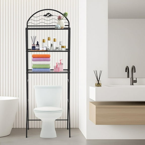 Studyset Over The Toilet Storage Shelves,3 Tier Bathroom Organizer Racks Over Toilet,Space Saver Metal Bathroom Shelves,Narrow Above Toilet Shelves, Freestanding Towel Racks for Apartments,Restrooms