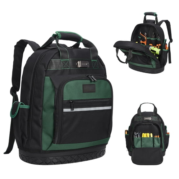 Studyset Tool Bag Backpack, Oxford Tool Backpack, Heavy Duty Tool Bag with Plastic Reinforced Base, Waterproof Contractor Backpack for Electrician Carpenter Handyman