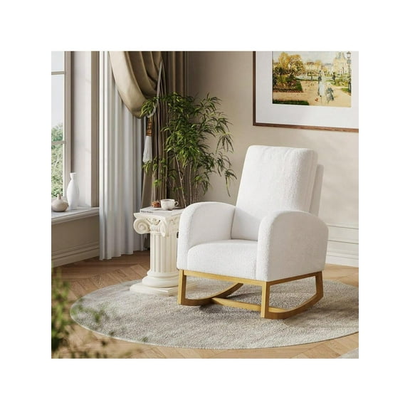 Studyset Upholstered Rocking Chair,Glider Chair Nursery Accent Chair With High Back And Side Pocket,High Back Glider Chair Rocking Accent Armchair With Wood Legs For Living Room,Bedroom,Nursery Room