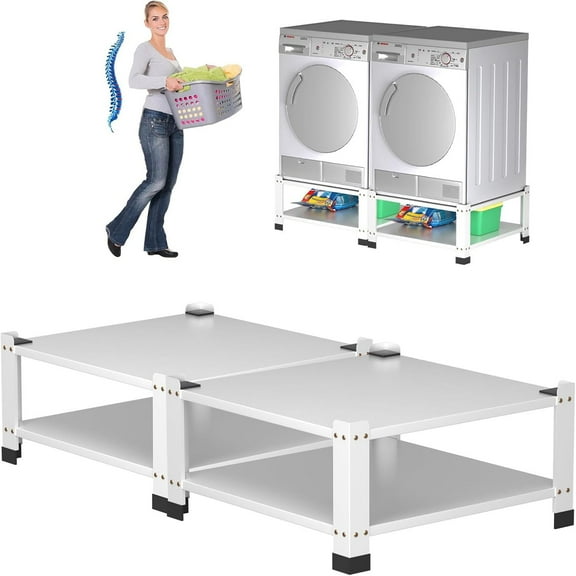 Studyset Washer and Dryer Pedestal with Storage Shelf, 800Lbs Capacity, Heavy Duty Steel Multi-Functional Base for Washing Machine, Washer and Dryer Stand Universal Platform 2PACK