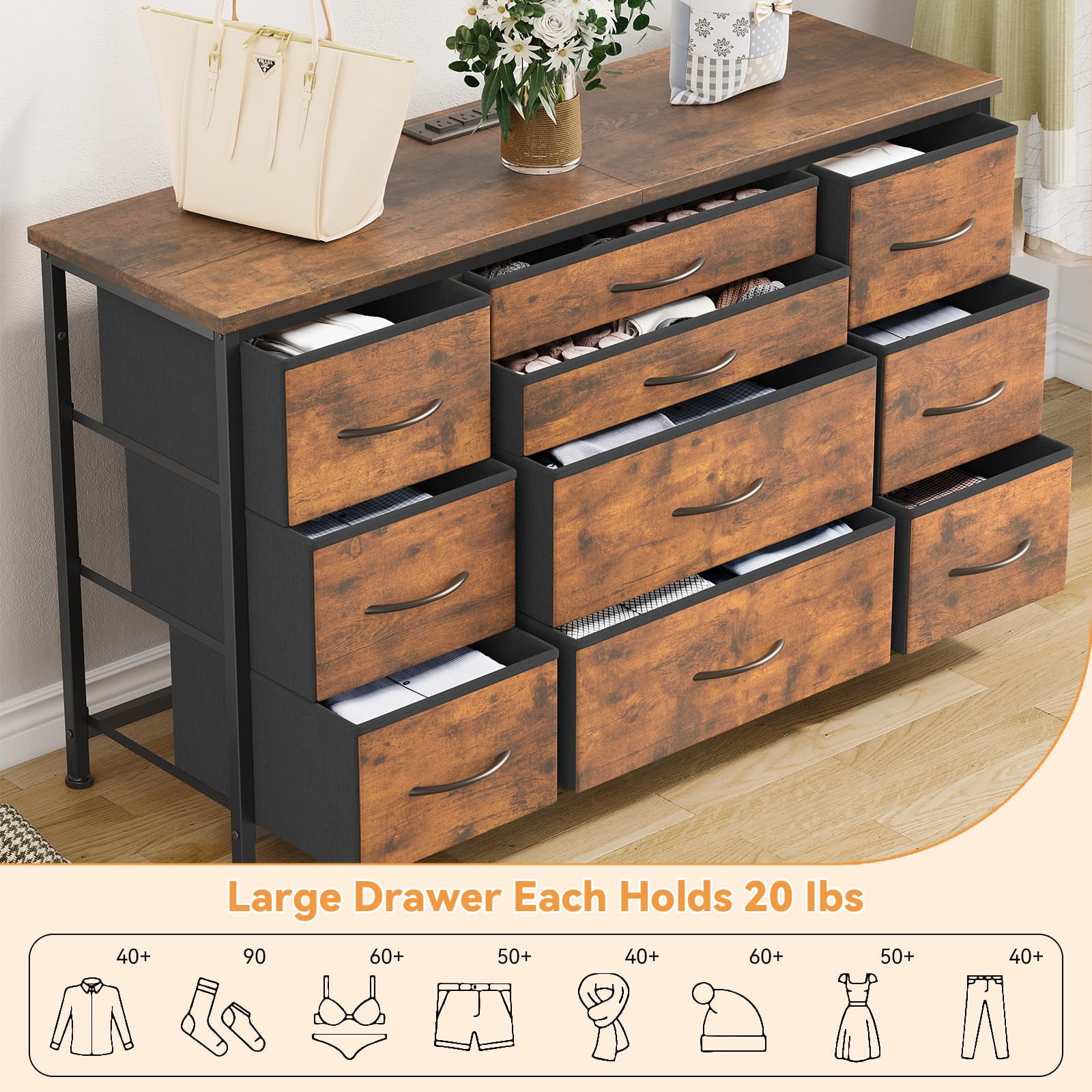 Studyset Wide chest of drawers with 10 large drawers 55 inch TV Stand ...