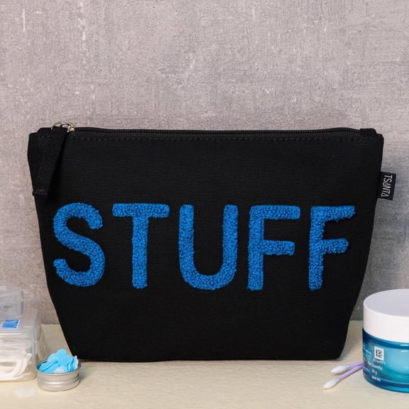 TSANTA Canvas Makeup Bag with Zipper, Travel Cosmetic Pouch for Skincare, Toiletries, Accessories & Daily Essentials (STUFF)